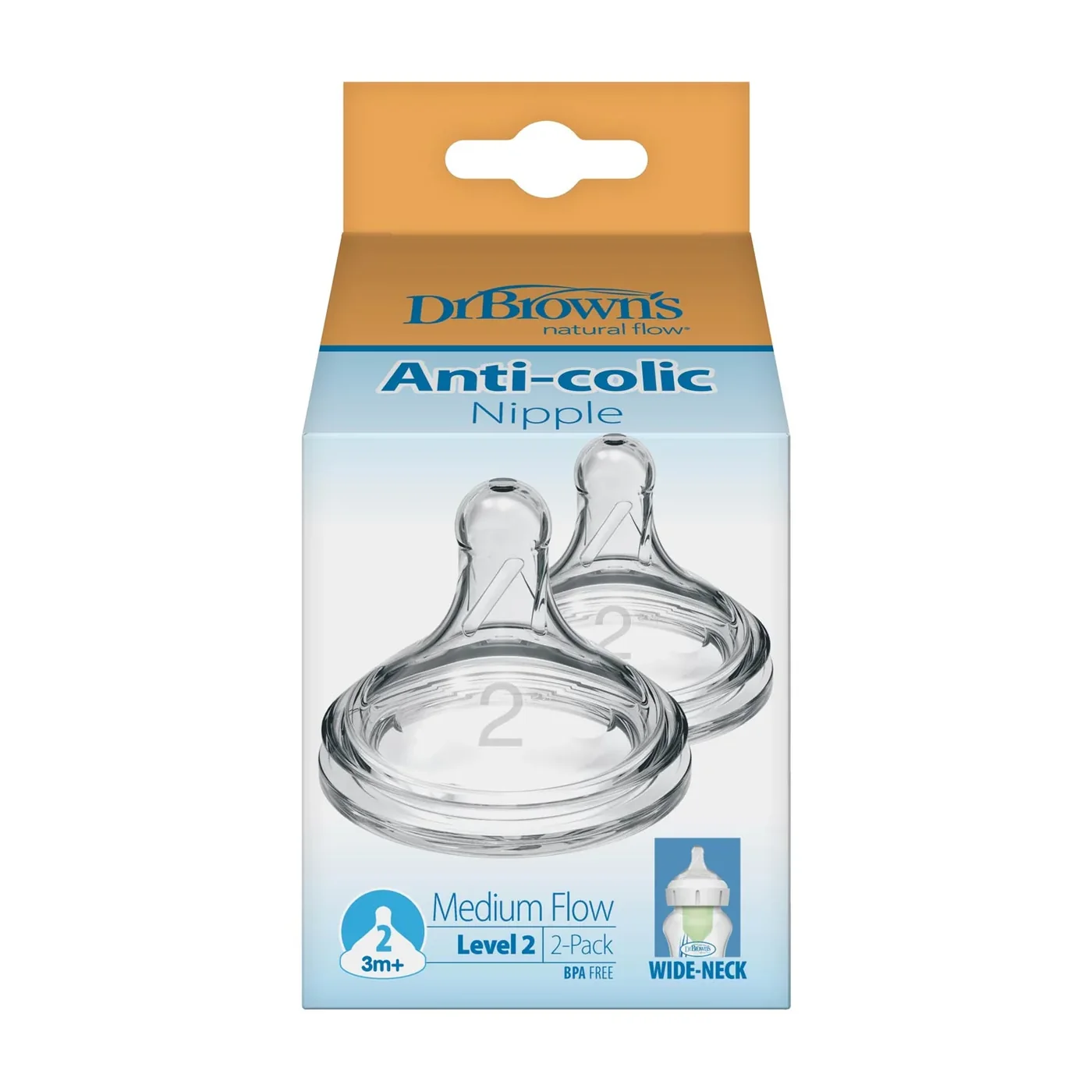 Anti-colic medium flow nipple 3m+ pack of 2