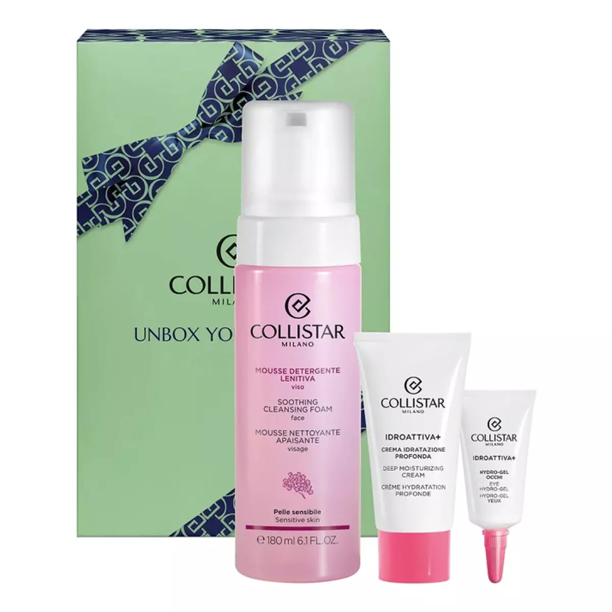 Collistar Unbox Your Beauty Soothing Facial Cleansing Mousse Set 180ml + Deep Moisturizing Cream 25ml + Hydro-Eye Gel 5ml