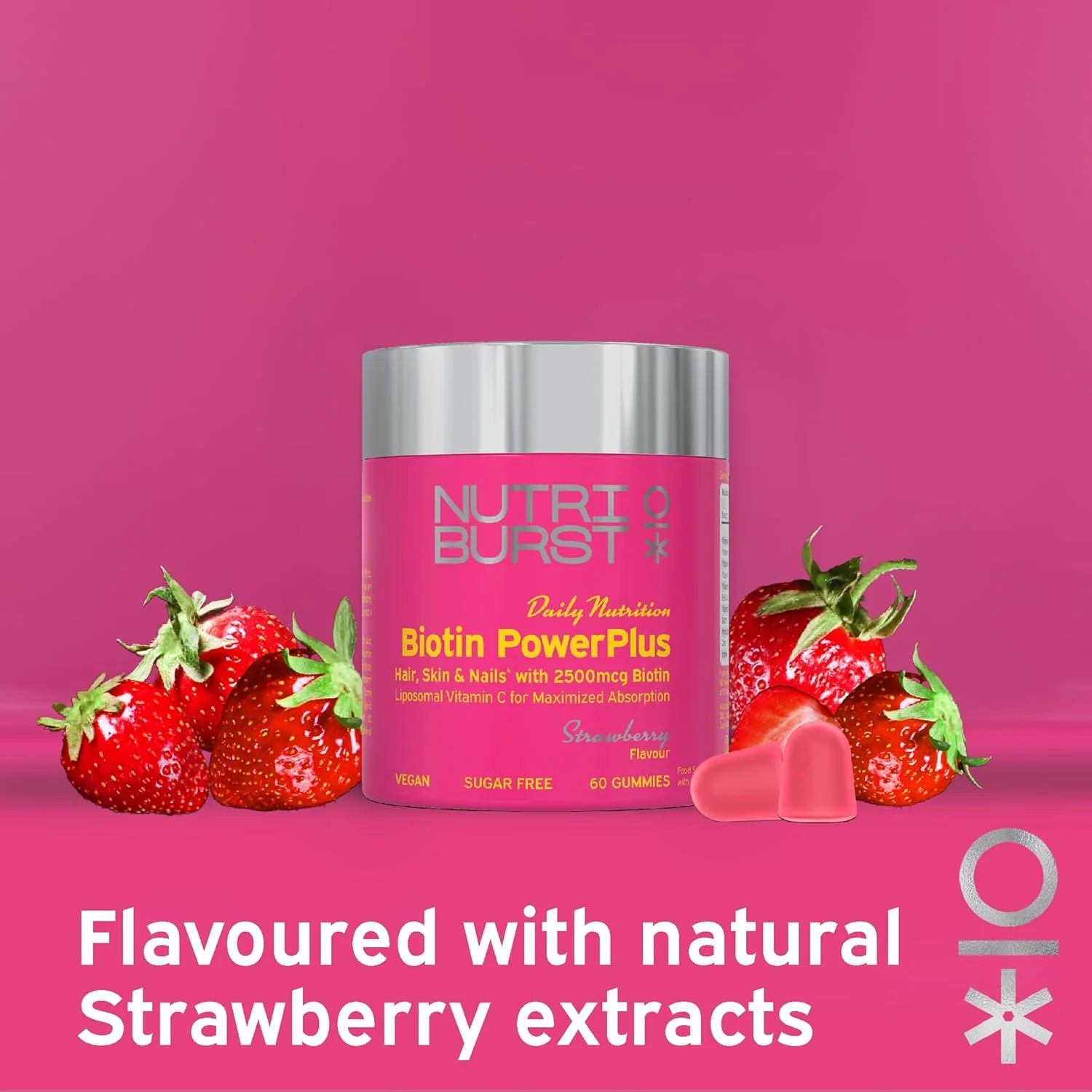 Nutriburst Biotin Power Plus 2500mcg Ζελεδάκια με Βιταμίνη C 60 Count - Image 3