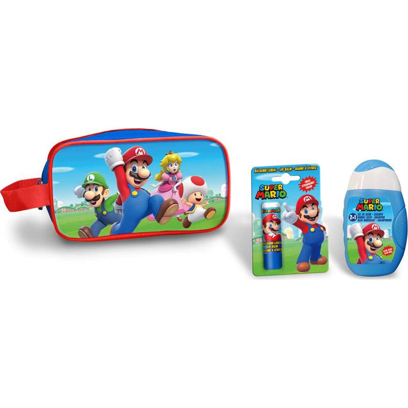 Super Mario Toilet Bag Set Kids' Toiletry Bag Set with 2-in-1 Shower Gel & Shampoo 110ml & Lip Balm