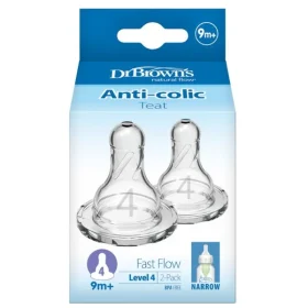 Dr Brown's Level 4 Anti Colic Θηλή με Στενό Λαιμό Γρήγορης Ροής 9m+ 2 Pack