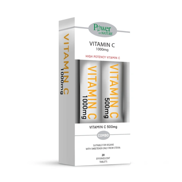 Vitamin C 1000 mg, 20 effective tablets with stevia + Vitamin C 500 mg, 20 effective tablets