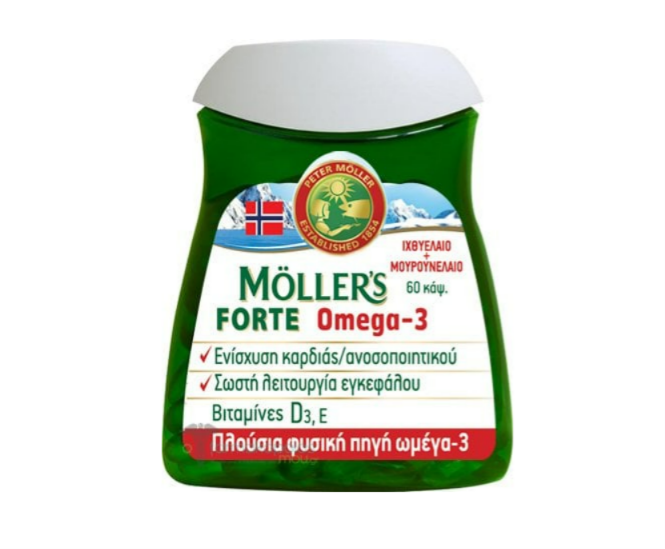 Moller's Forte Μουρουνέλαιο Μίγμα Ιχθυελαίου & Μουρουνέλαιου Πλούσιο σε Ω3 Λιπαρά Οξέα, 60 caps