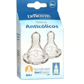 Dr. Brown's Medium-Fast Flow Narrow Baby Bottle Silicone Nipple 6m+ x2