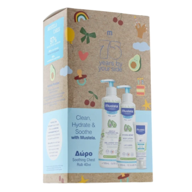Mustela Clean Hydrate And Soothe Cleansing Gel 500ml + Body Lotion 300ml + Chest Rub 40ml