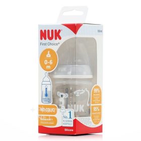 Nuk First Choice No Colic Bottle 0-6m, M (150ml) - Πλαστικό Μπιμπερό με Θηλή Σιλικόνης και Δείκτη Θερμοκρασίας