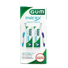 GUM PAROEX 0.06% SET. INCLUDES 2 PAROEX 0.06% TOOTHPASTES + 2 TOOTHBRUSES