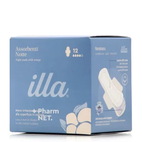Illa Care Ilia Night Pads with Wings (12τμχ) - Βαμβακερά Επιθέματα Νυκτός με Φτερά