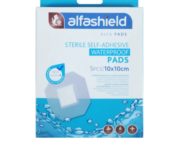 AlfaShield Sterile Self-Adhesive Waterproof Pads 5 Τεμάχια - 10x10cm